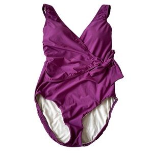 Hermoza V Neck Wrap Front One Piece Swimsuit Purple Size 2 Coastal Vacation